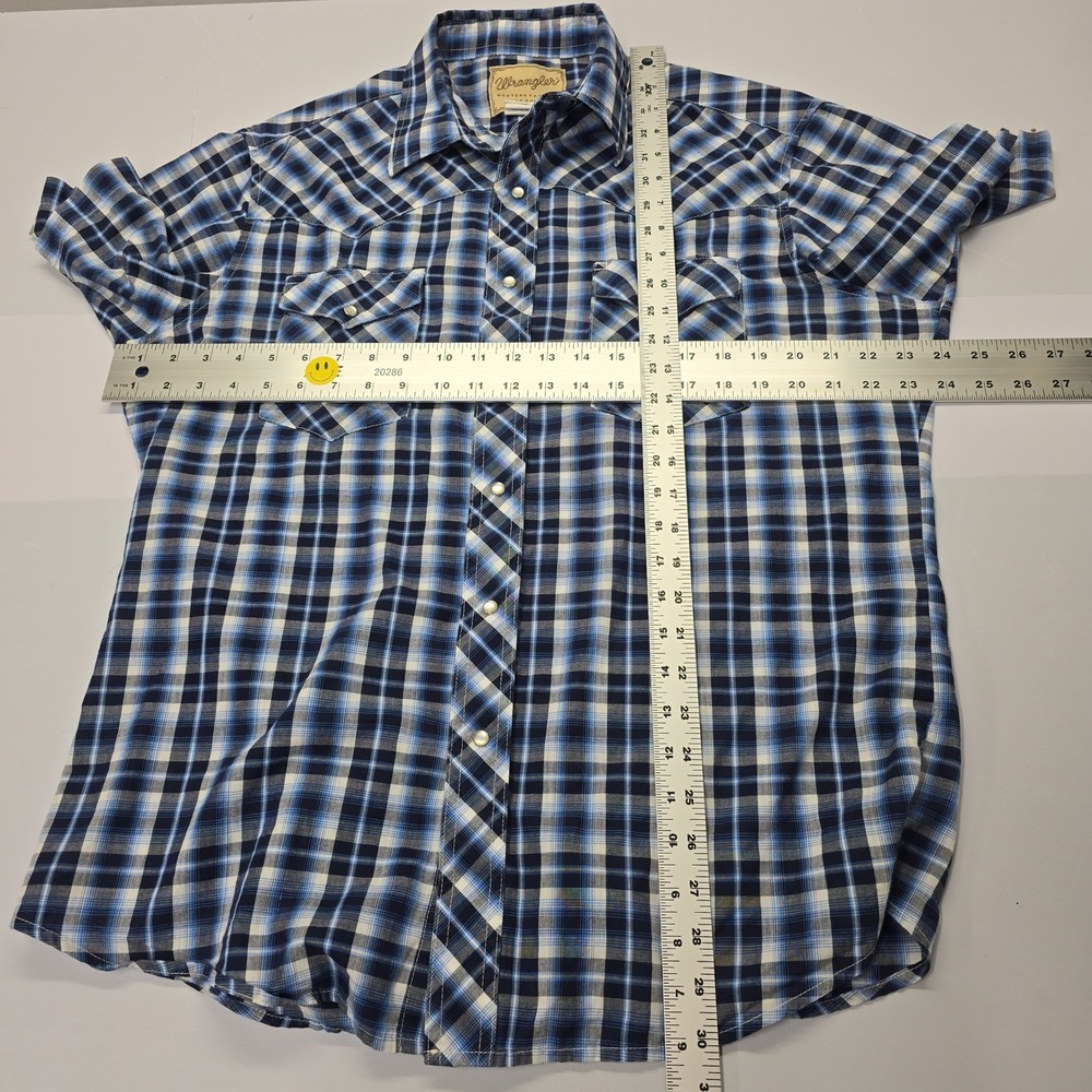 Wrangler Western Fashion Snap Shirt Mens Large Blue Plaid‎ Short Sleeve WM196NV